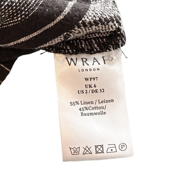 Wrap London NEW Linen Blend Square Neck Striped Argyle Shift Dress Black US 2 - Picture 10 of 12